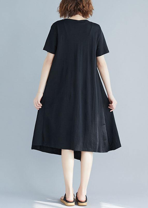 Modern patchwork white prints Cotton Tunics asymmetric hem short summer Dress