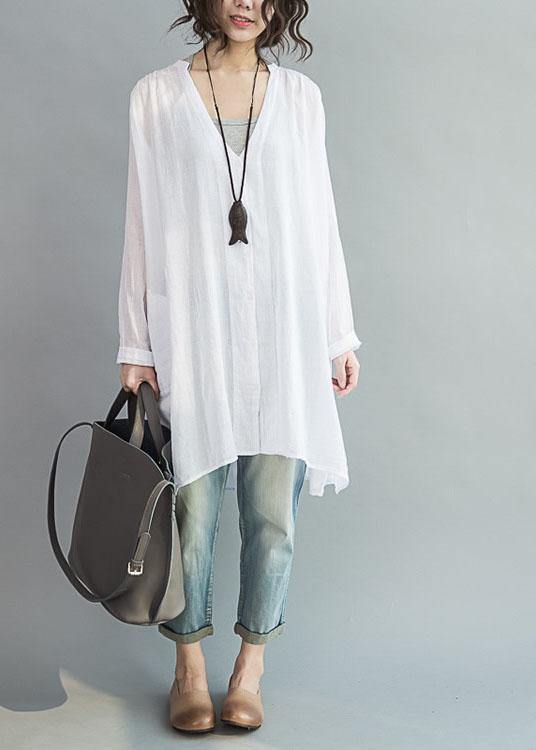 Modern white cotton clothes For Women v neck Art summer shirts