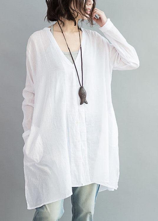 Modern white cotton clothes For Women v neck Art summer shirts
