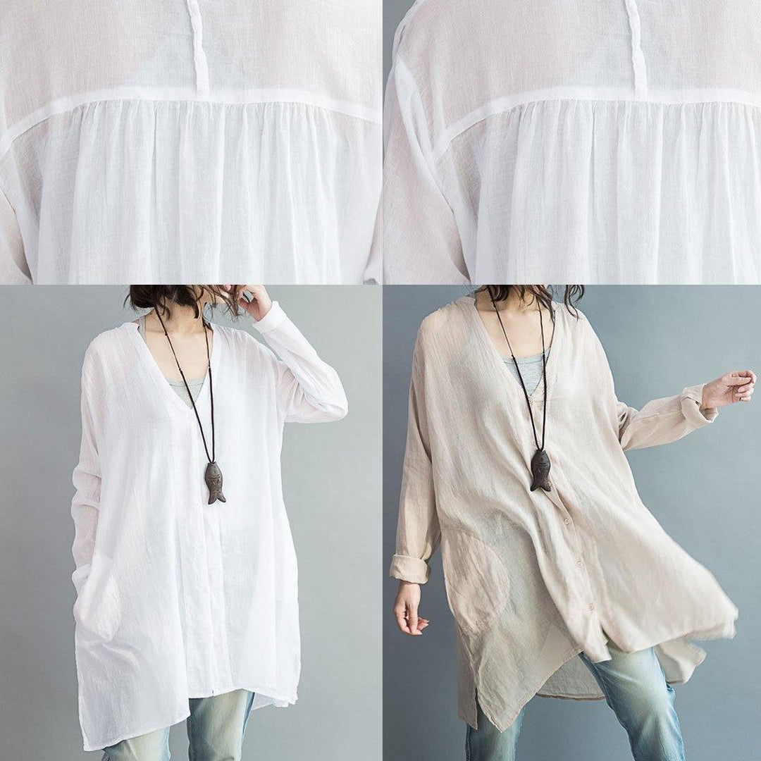 Modern white cotton clothes For Women v neck Art summer shirts