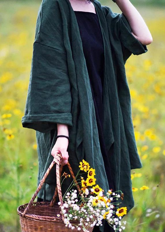 Natural linen top silhouette plus size Casual Pure Color Lacing Long Sleeve Coat