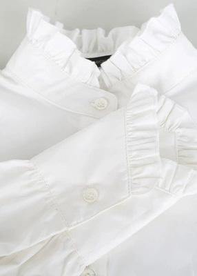 Natural white cotton clothes For Women ruffles stand collar loose summer blouse