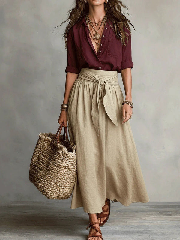 SAGE | Set di Due Pezzi: Top Nero e Gonna Midi Verde Oliva