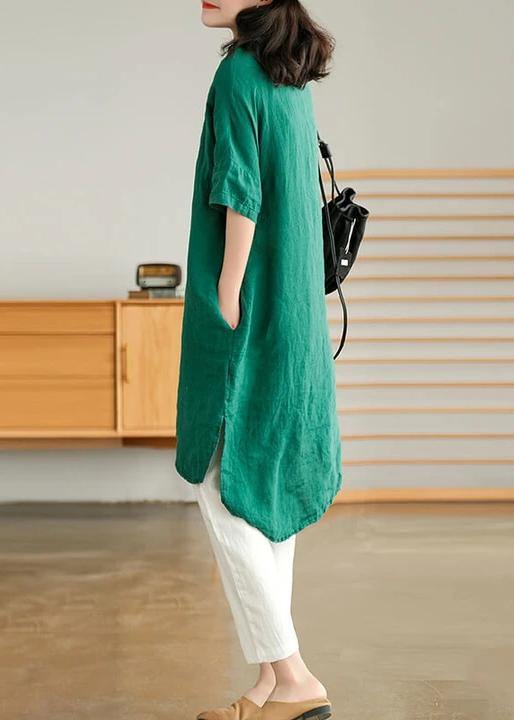 Plus Size - Red Linen Women Casual Pure Shirt
