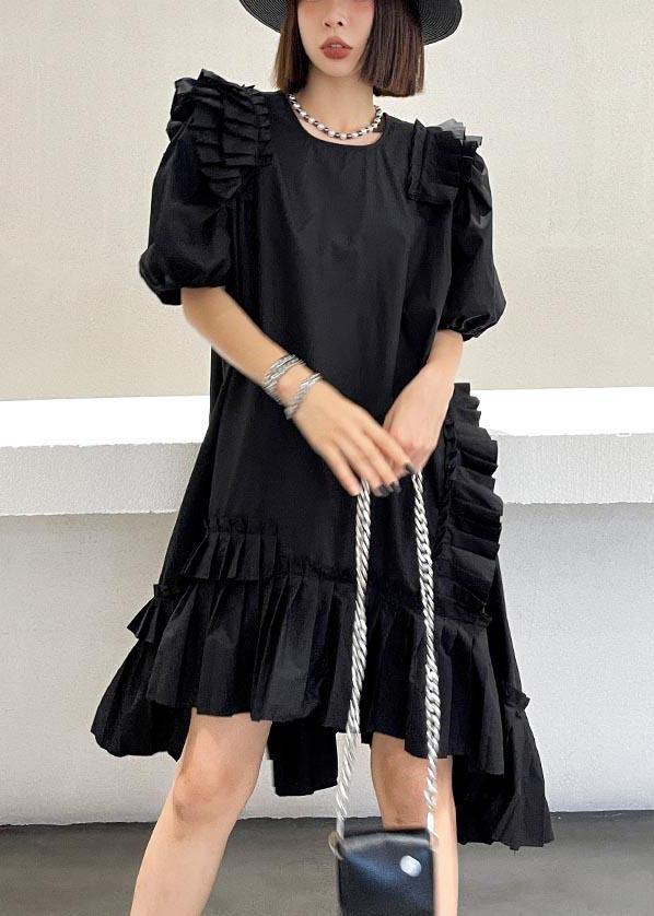 Plus Size Black Puff Sleeve asymmetrical design Ankle Dress Summer