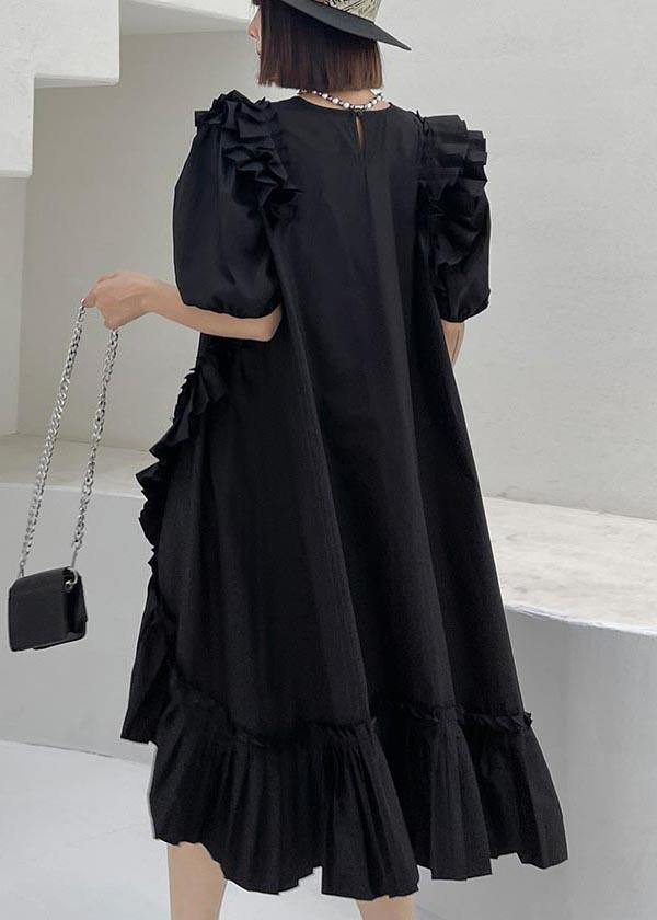 Plus Size Black Puff Sleeve asymmetrical design Ankle Dress Summer