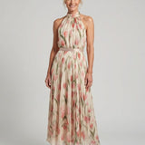 Aurelle | Abito Midi Floreale con Collo Halter