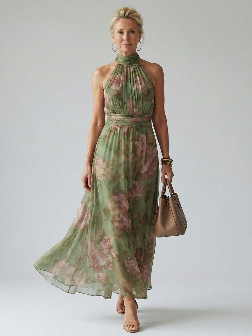 Mirelle | Abito Midi con Collo All'Ingiù Arricciato