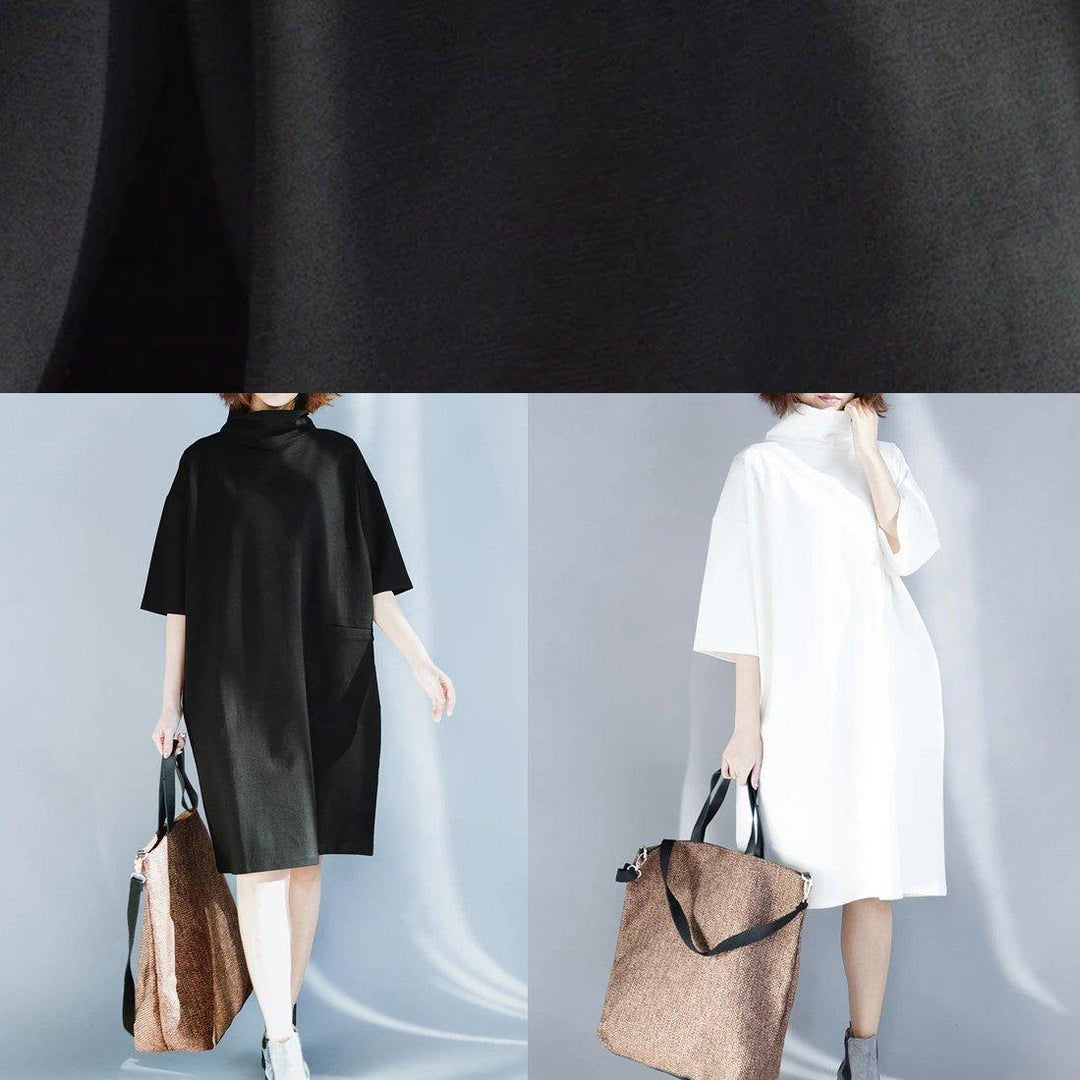 Simple white Cotton tunic dress high neck half sleeve oversized Dress