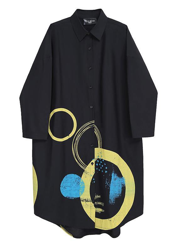 Spring Plus Size Woman Black Shirt Circle Patterns Printed Dresses