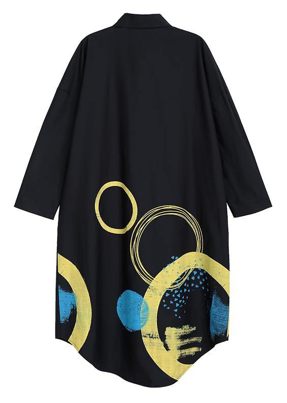 Spring Plus Size Woman Black Shirt Circle Patterns Printed Dresses