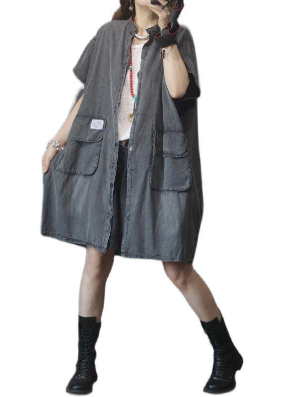 Vintage Large Pocket Grey Denim Dress