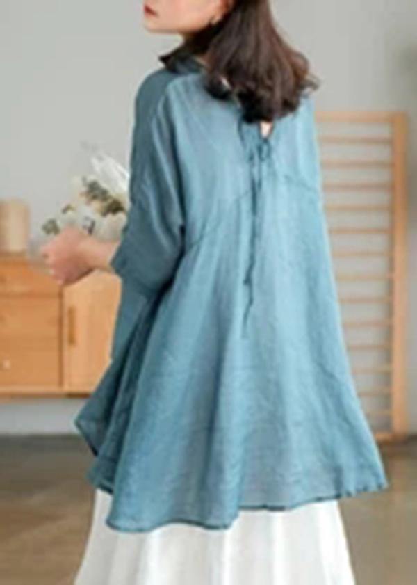 Women Ramie Lace-up Pure Color Irregular Casual T-shirt