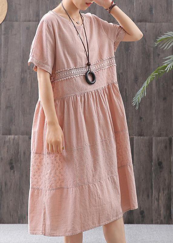 Women cotton clothes For Women Plus Size Cotton Solid Short Sleeve A-Line Dress