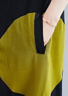 Women o neck patchwork Cotton dress red Dresses