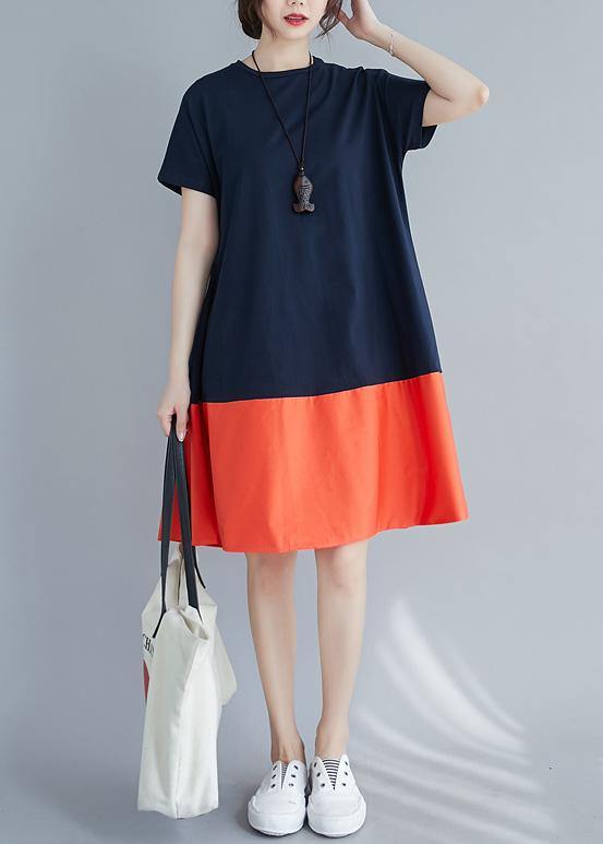 Women o neck patchwork summer quilting dresses Shape orange Dress