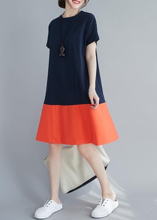 Women o neck patchwork summer quilting dresses Shape orange Dress