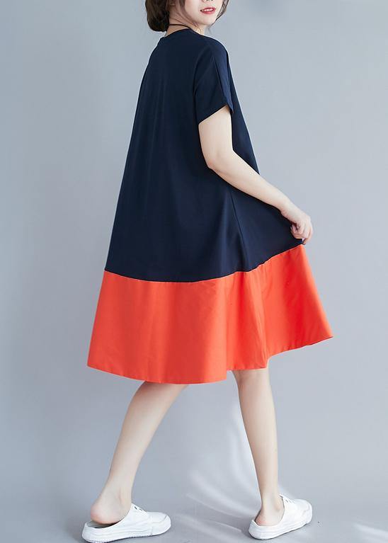 Women o neck patchwork summer quilting dresses Shape orange Dress