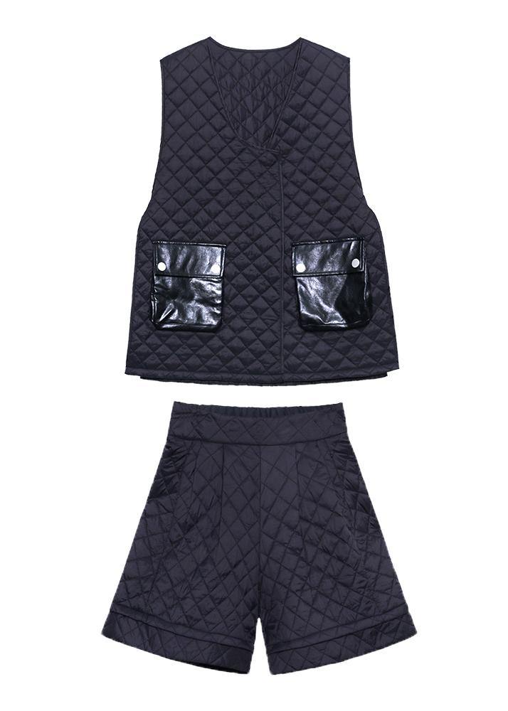 Women's Retro western fashion cotton vest Shorts Black two piece set