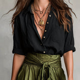SAGE | Set di Due Pezzi: Top Nero e Gonna Midi Verde Oliva