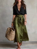 SAGE | Set di Due Pezzi: Top Nero e Gonna Midi Verde Oliva