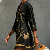Vestito Mini in Pizzo all'Uncinetto con Scollo a V Nero