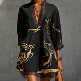 Vestito Mini in Pizzo all'Uncinetto con Scollo a V Nero