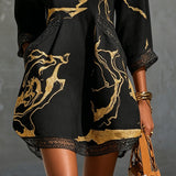 Vestito Mini in Pizzo all'Uncinetto con Scollo a V Nero