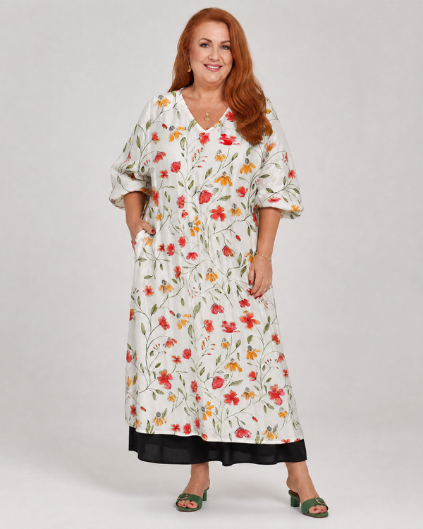 Cosima | Abito midi boho con stampa di fiori selvatici