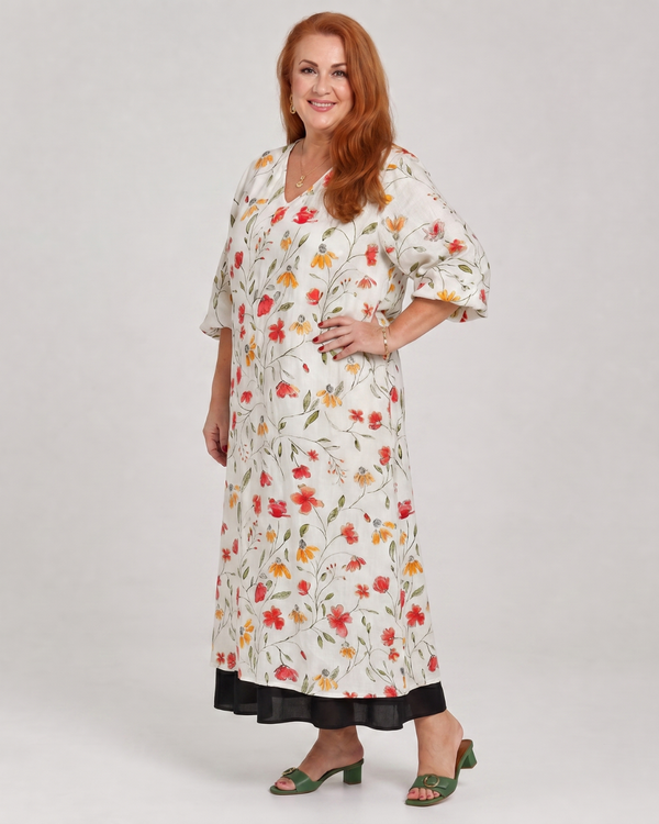 Cosima | Abito midi boho con stampa di fiori selvatici