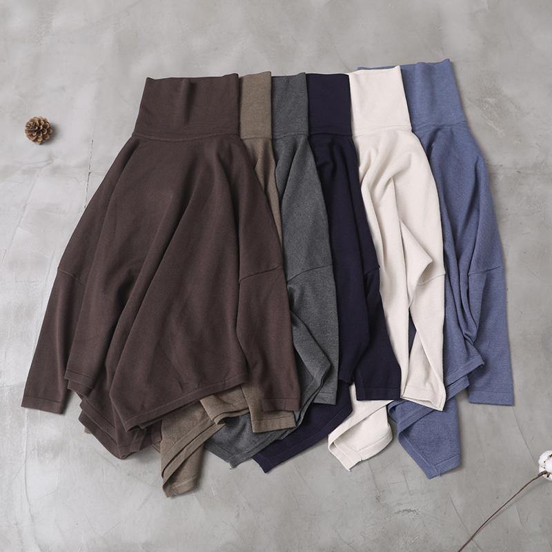 diy asymmetric hem cotton high neck shirts Work gray blouse
