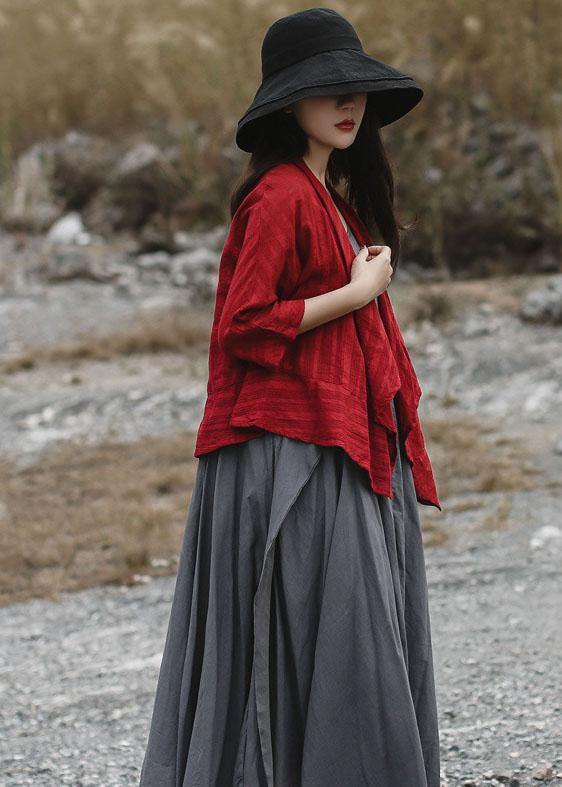 diy red cotton tunics for women bracelet sleeved Plus Size Clothing summer shirt