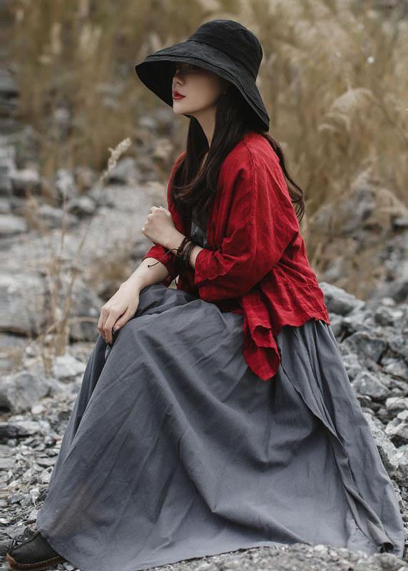 diy red cotton tunics for women bracelet sleeved Plus Size Clothing summer shirt