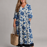 Elisabeth | Abito midi boho con stampa floreale in porcellana