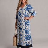 Elisabeth | Abito midi boho con stampa floreale in porcellana