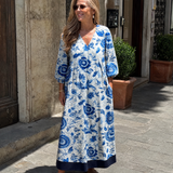 Elisabeth | Abito midi boho con stampa floreale in porcellana