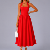 Carlotta | Abito midi con scollo a halter e arricciature
