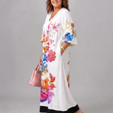 Fiorentino | Abito midi boho con stampa floreale acquerellata