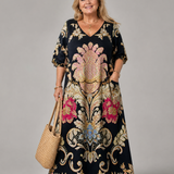 Frieda | Abito midi boho con stampa vintage artistica