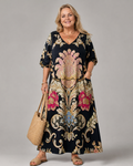 Frieda | Abito midi boho con stampa vintage artistica