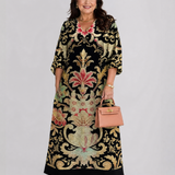 Gisela | Abito midi boho con motivo vintage e tasche