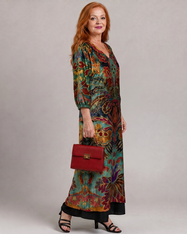 Hedwig | Abito midi boho con stampa ornamentale artistica