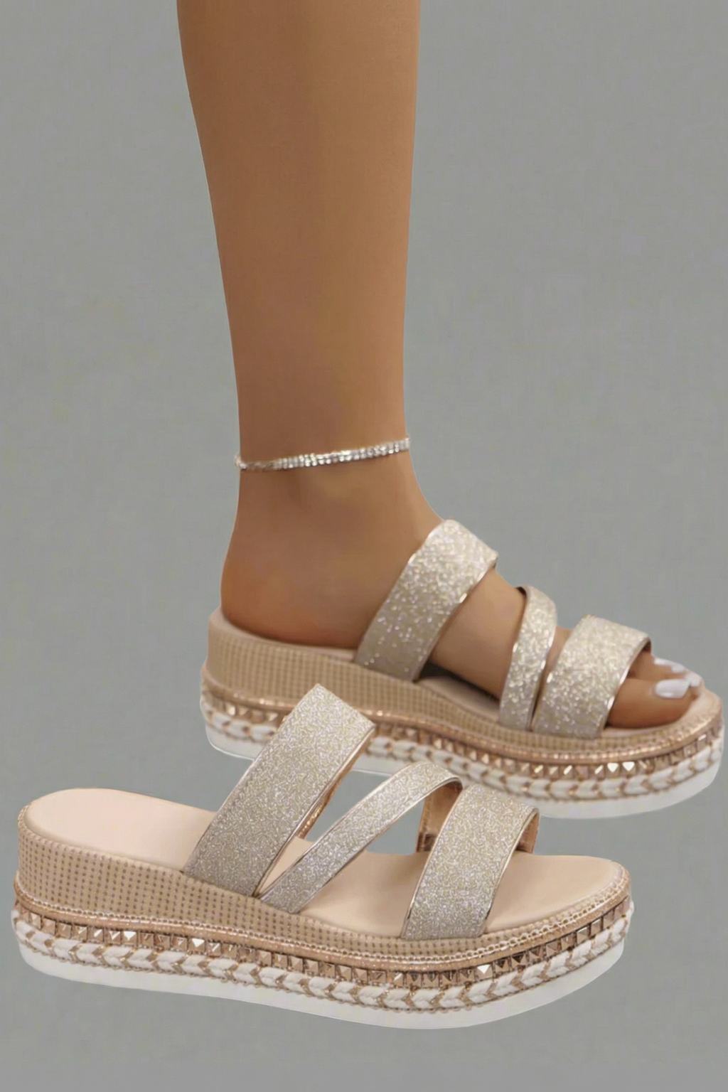 VANESSA | Sandali con Tacco a Wedge Glitterati dal Design Glamour per l'Estate