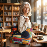Borsa Artigianale - Gatto Nero con Libri e Tazze