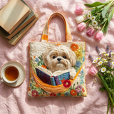 Borsa Artigianale - Shih Tzu con Libri e Fiori