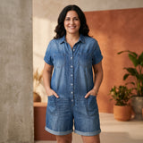 Isabela - Tuta in denim con bottoni frontali