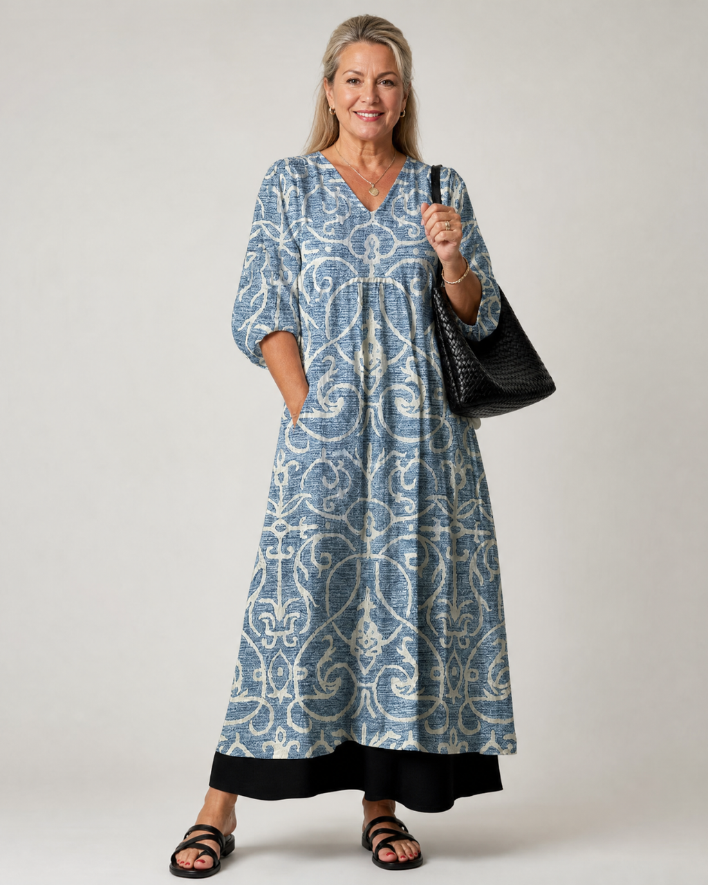 Luise | Abito midi boho con stampa vintage a rami