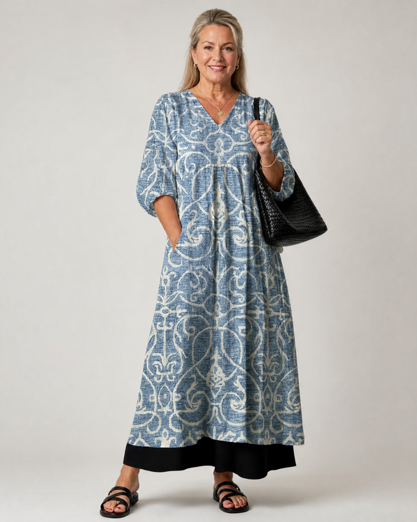 Luise | Abito midi boho con stampa vintage a rami