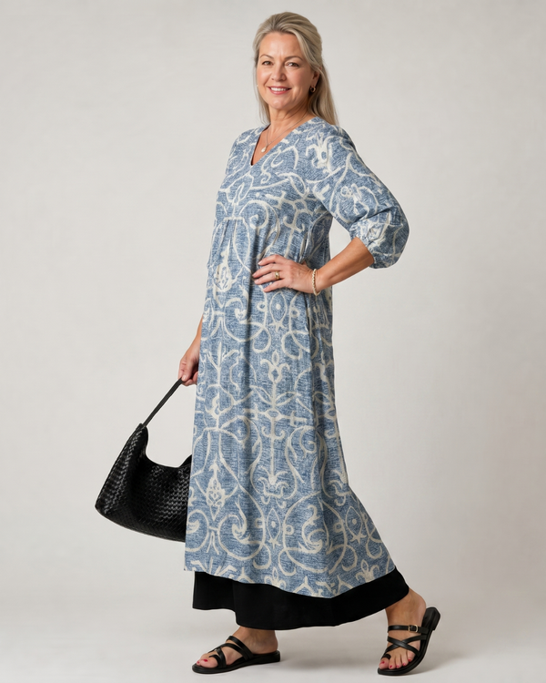 Luise | Abito midi boho con stampa vintage a rami