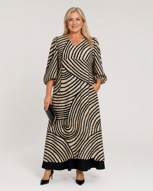 Mareike | Abito midi boho con stampa astratta a onde